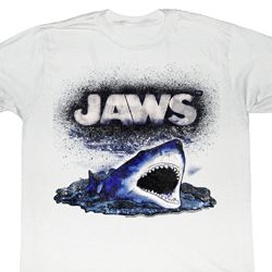 Jaws Shirt Watch Out Adult White Tee T-Shirt Jaws Shirt Watch Out Adult White Tee T-Shirt