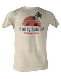 Jaws T-shirt Amity Island Adult Dirty White Tee Shirt Jaws T-shirt Amity Island Adult Dirty White Tee Shirt
