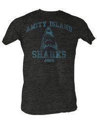 Jaws T-shirt Amity Island Sharks Adult Charcoal Tee Shirt Jaws T-shirt Amity Island Sharks Adult Charcoal Tee Shirt