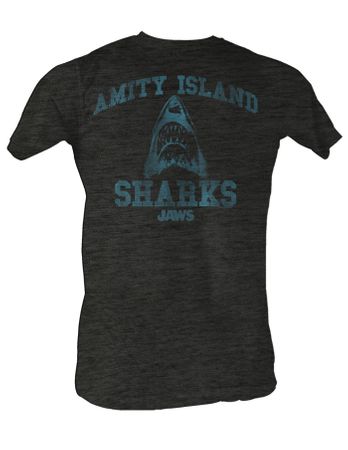 Jaws T-shirt Amity Island Sharks Adult Charcoal Tee Shirt