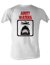 Jaws T-shirt Amity Waters Classic Adult White Tee Shirt Jaws T-shirt Amity Waters Classic Adult White Tee Shirt