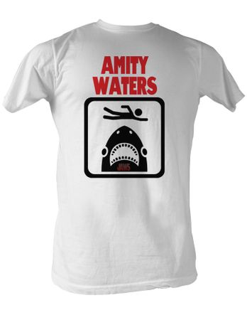 Jaws T-shirt Amity Waters Classic Adult White Tee Shirt