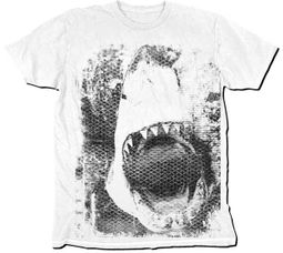 Jaws T-Shirt - Black And White Silhouette Dirty Adult White Jaws T-Shirt - Black And White Silhouette Dirty Adult White