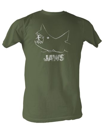 Jaws T-Shirt - Distressed Classic Adult Olive Tee Shirt