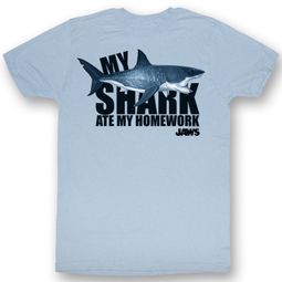 Jaws T-shirt Movie Shark No Homework Adult Light Blue Tee Shirt Jaws T-shirt Movie Shark No Homework Adult Light Blue Tee Shirt