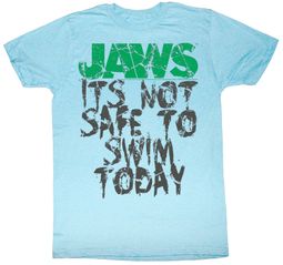 Jaws T-shirt Movie Shark Not Safe Adult Light Blue Tee Shirt Jaws T-shirt Movie Shark Not Safe Adult Light Blue Tee Shirt
