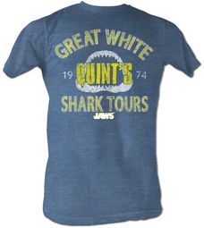 Jaws T-shirt Movie Shark Shark Tour Adult Blue Heather Tee Shirt Jaws T-shirt Movie Shark Shark Tour Adult Blue Heather Tee Shirt