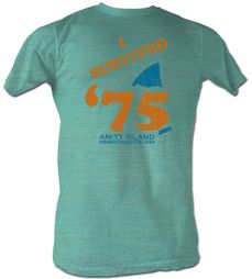 Jaws T-shirt Movie Shark Survivor Adult Green Heather Tee Shirt Jaws T-shirt Movie Shark Survivor Adult Green Heather Tee Shirt