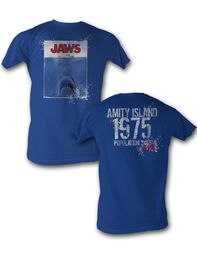 Jaws T-Shirts - 1975 Amity Island Adult Royal Blue Tee Shirt Jaws T-Shirts - 1975 Amity Island Adult Royal Blue Tee Shirt