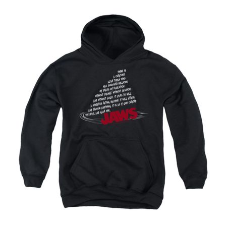 Jaws Youth Hoodie Dorsal Text Black Kids Hoody
