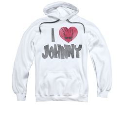 Johnny Bravo Hoodie Sweatshirt I Heart Johnny White Adult Hoody Sweat Shirt