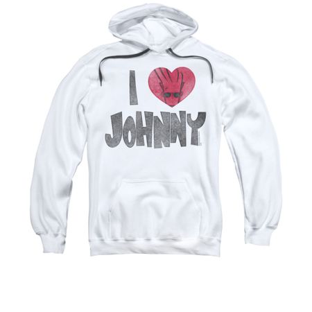 Johnny Bravo Hoodie Sweatshirt I Heart Johnny White Adult Hoody Sweat Shirt