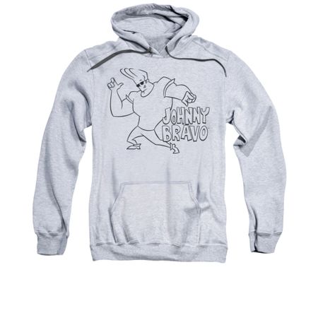 Johnny Bravo Hoodie Sweatshirt JB Line Art Athletic Heather Adult Hoody Sweat Shirt