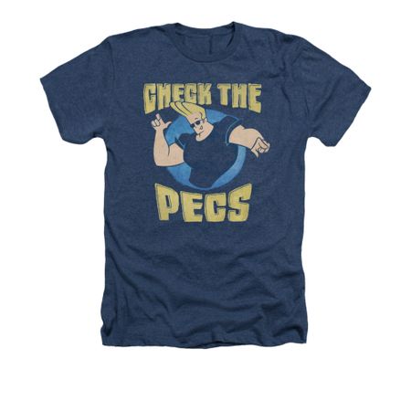 Johnny Bravo Shirt Check The Pects Adult Heather Navy Tee T-Shirt