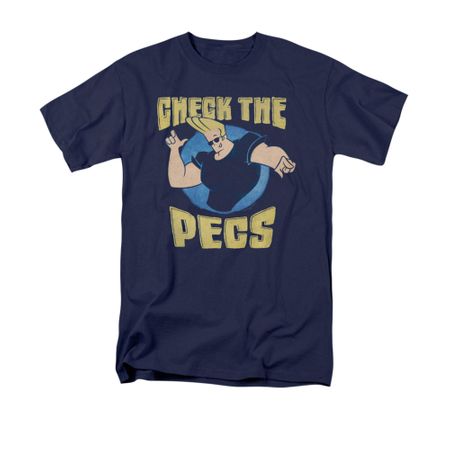 Johnny Bravo Shirt Check The Pects Adult Navy Tee T-Shirt