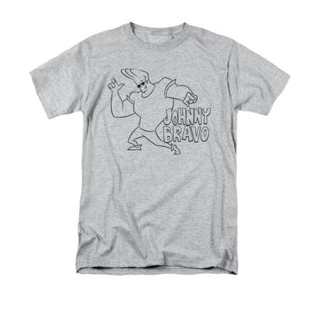 Johnny Bravo Shirt JB Line Art Adult Athletic Heather Tee T-Shirt