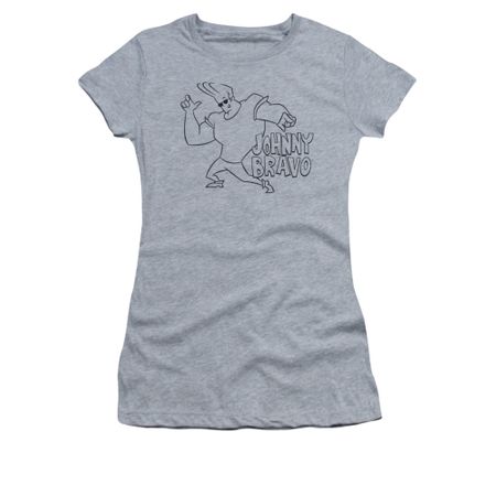 Johnny Bravo Shirt Juniors JB Line Art Athletic Heather Tee T-Shirt