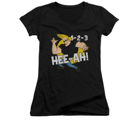 Johnny Bravo Shirt Juniors V Neck 123 Black Tee T-Shirt