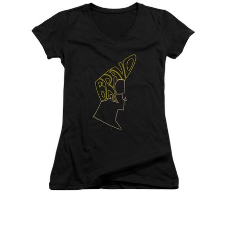 Johnny Bravo Shirt Juniors V Neck Bravo Hair Black Tee T-Shirt