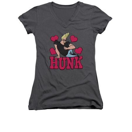 Johnny Bravo Shirt Juniors V Neck Hunk White Tee T-Shirt