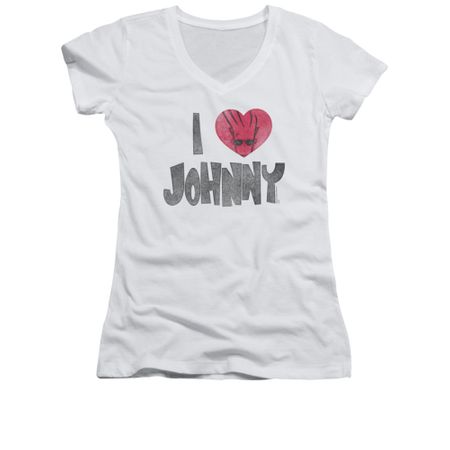 Johnny Bravo Shirt Juniors V Neck I Heart Johnny White Tee T-Shirt