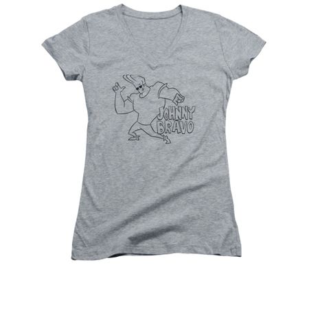Johnny Bravo Shirt Juniors V Neck JB Line Art Athletic Heather Tee T-Shirt