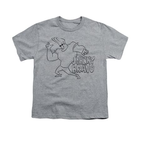 Johnny Bravo Shirt Kids JB Line Art Athletic Heather Youth Tee T-Shirt