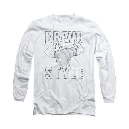 Johnny Bravo Shirt Long Sleeve Bravo Style White Tee T-Shirt