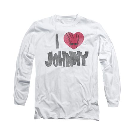 Johnny Bravo Shirt Long Sleeve I Heart Johnny White Tee T-Shirt