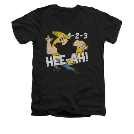 Johnny Bravo Shirt Slim Fit V Neck 123 Black Tee T-Shirt