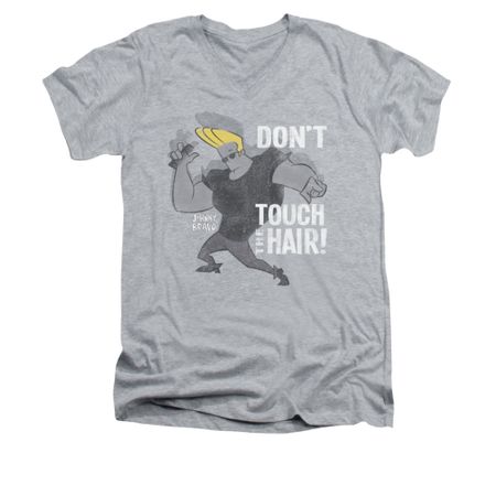 Johnny Bravo Shirt Slim Fit V Neck Hair Athletic Heather Tee T-Shirt