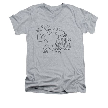 Johnny Bravo Shirt Slim Fit V Neck JB Line Art Athletic Heather Tee T-Shirt