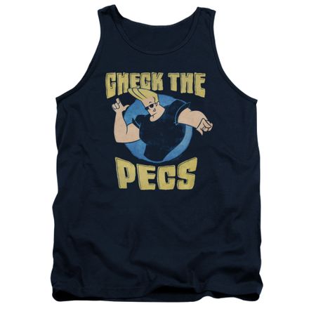 Johnny Bravo Tank Top Check The Pects Navy Tanktop