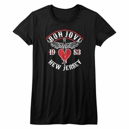 Juniors Size Bon Jovi NEW JERSEY 1983 T-shirt - Black