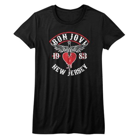 Juniors Size Bon Jovi NEW JERSEY 1983 T-shirt - Black