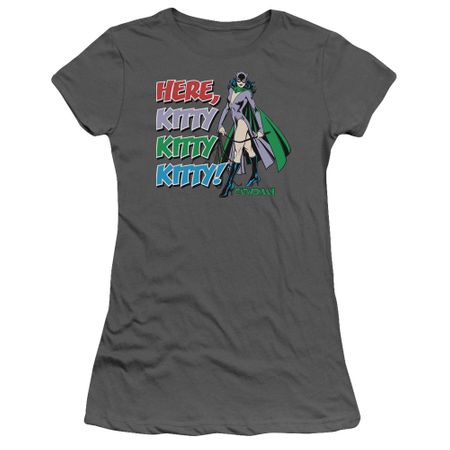 Clearance - Juniors Size CATWOMAN Here Kitty T-shirt - Charcoal Gray