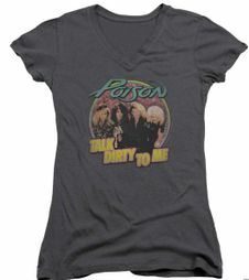 Juniors Size Poison DIRTY TALK Fitted V-neck Tee - Charcoal