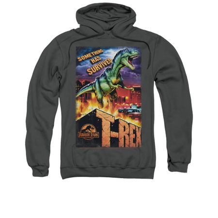 Jurassic Park Hoodie Sweatshirt Rex In The City Charcoal Adult Hoody Sweat Shirt