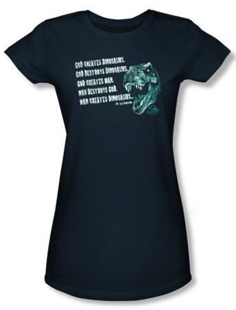 Jurassic Park Juniors T-shirt Movie God Creates Dinosaurs Navy Shirt
