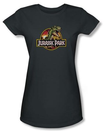 Jurassic Park Juniors T-shirt Movie Retro Rex Charcoal Tee Shirt
