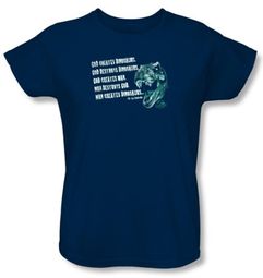 Jurassic Park Ladies T-shirt Movie God Creates Dinosaurs Navy Shirt