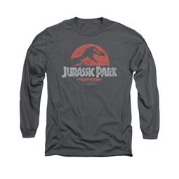 Jurassic Park Shirt Faded Logo Long Sleeve Charcoal Tee T-Shirt Jurassic Park Shirt Faded Logo Long Sleeve Charcoal Tee T-Shirt