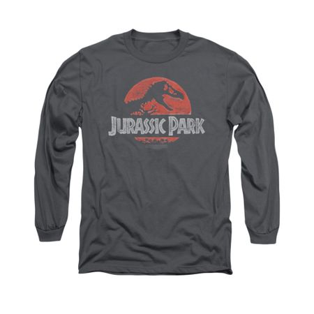 Jurassic Park Shirt Faded Logo Long Sleeve Charcoal Tee T-Shirt