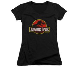 Jurassic Park Shirt Juniors V Neck Classic Logo Black Tee T-Shirt Jurassic Park Shirt Juniors V Neck Classic Logo Black Tee T-Shirt