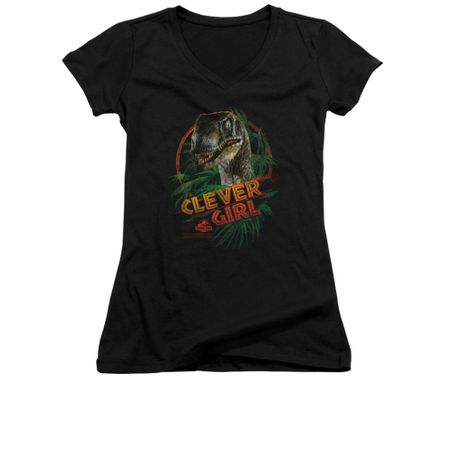 Jurassic Park Shirt Juniors V Neck Clever Girl Black Tee T-Shirt
