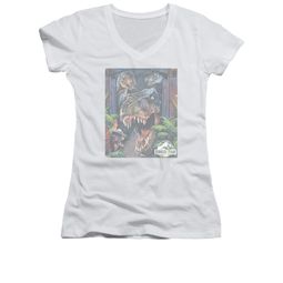 Jurassic Park Shirt Juniors V Neck Giant Door White Tee T-Shirt