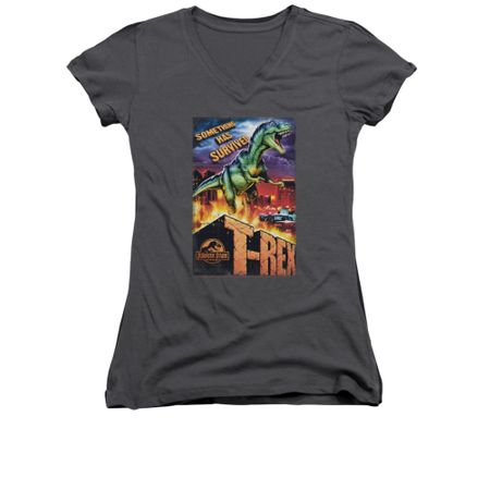 Jurassic Park Shirt Juniors V Neck Rex In The City Charcoal Tee T-Shirt