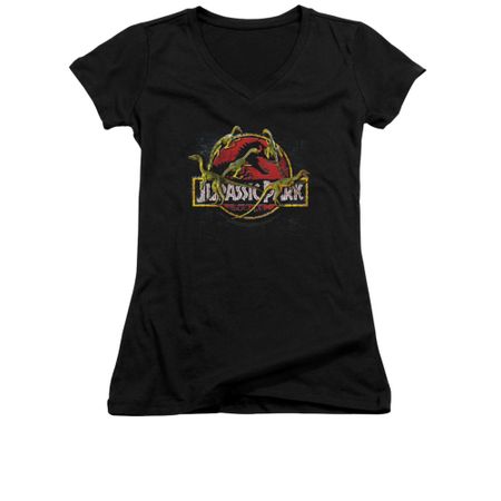 Jurassic Park Shirt Juniors V Neck Something Has Survived Black Tee T-Shirt