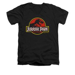 Jurassic Park Shirt Slim Fit V Neck Classic Logo Black Tee T-Shirt Jurassic Park Shirt Slim Fit V Neck Classic Logo Black Tee T-Shirt