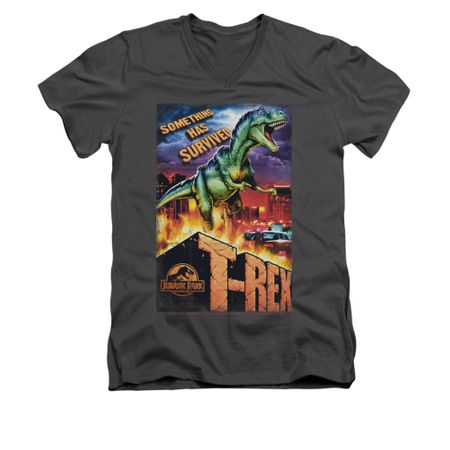 Jurassic Park Shirt Slim Fit V Neck Rex In The City Charcoal Tee T-Shirt